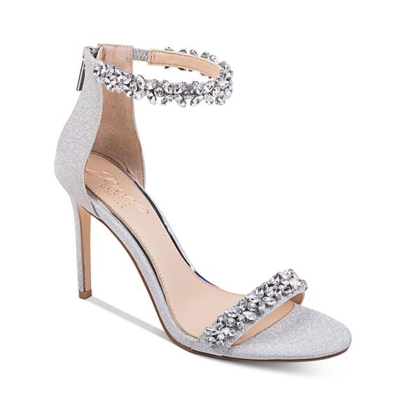 JEWEL BADGLEY MISCHKA Womens Gold Ankle Strap Embellished Landen Round Toe Stiletto Zip-Up Dress Heeled M